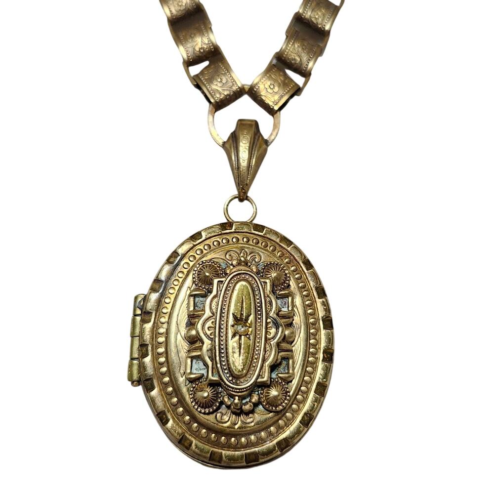 Vtg 1940s WWII Era Book Chain Photo Locket Necklace Original Photos GF?